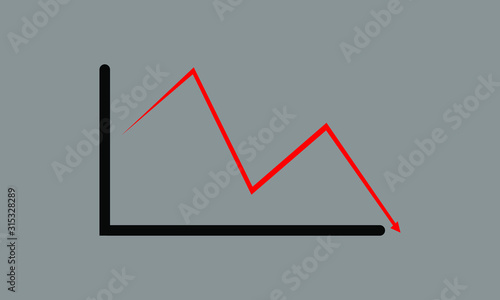 Graph of a descending red arrow indicating losses. Concept.