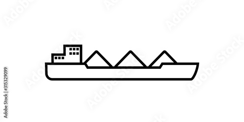 cargo ship with coal outline icon. Clipart image isolated on white background