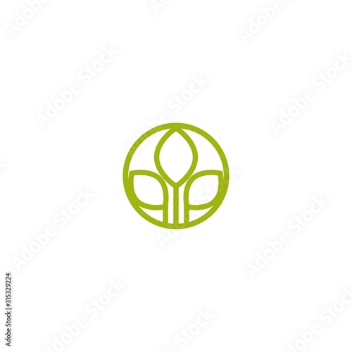 three line sprouts, sprigs, raw with leaves in green circle. Icon isolated on white.