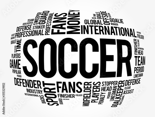 Soccer word cloud collage, sport concept background