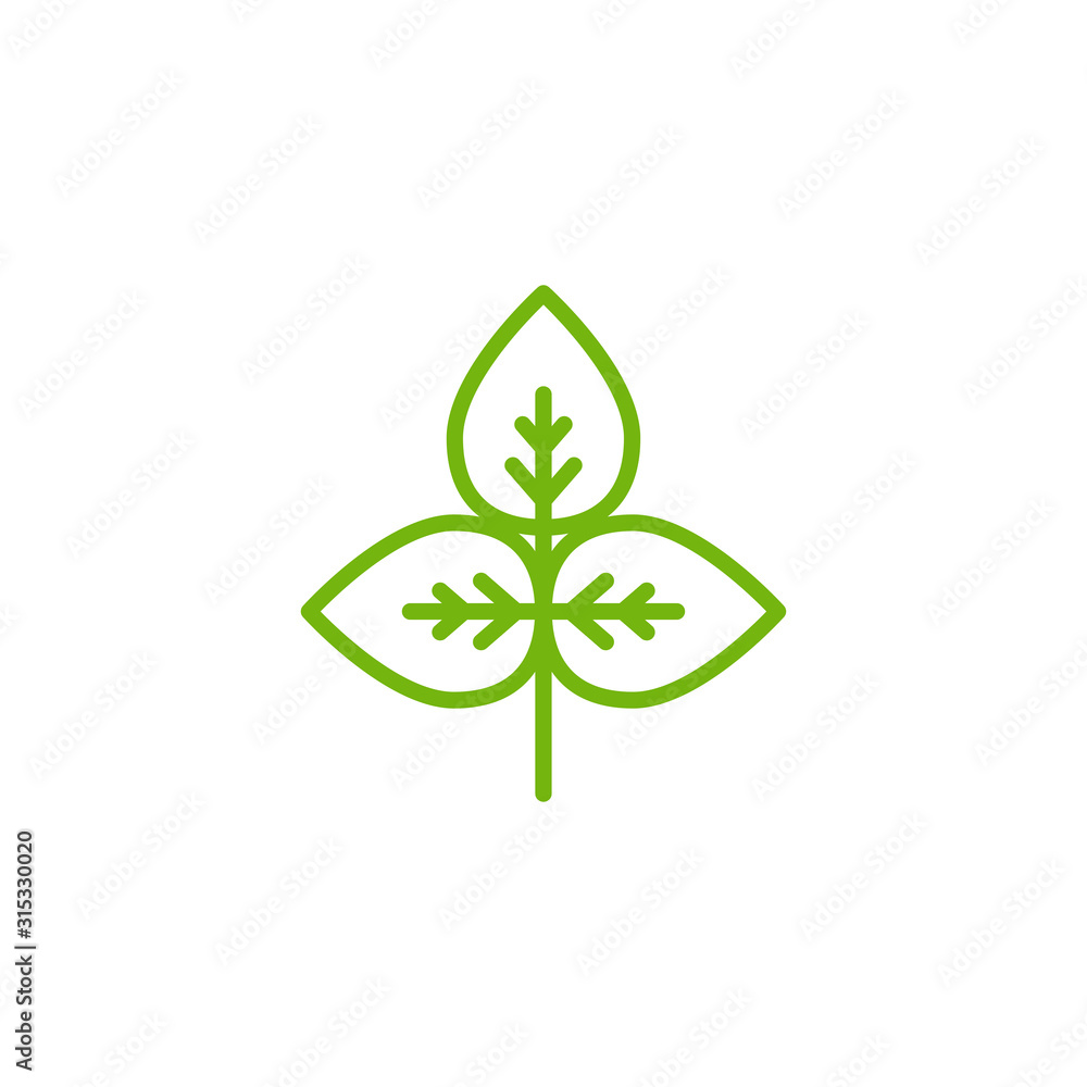 Sprig with three green leaves. silhouette leaf. Icon Isolated on white. Sprig with three green leaves. silhouette leaf. Icon Isolated on white.