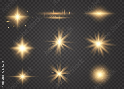 Set of golden glowing lights