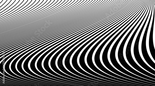 Halftone background with stripped black and white lines. Optical illusion art vector design.