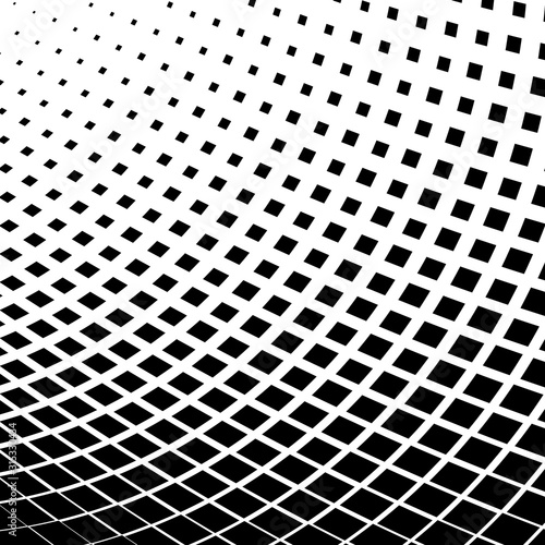 Halftone geometic warped pattern background.