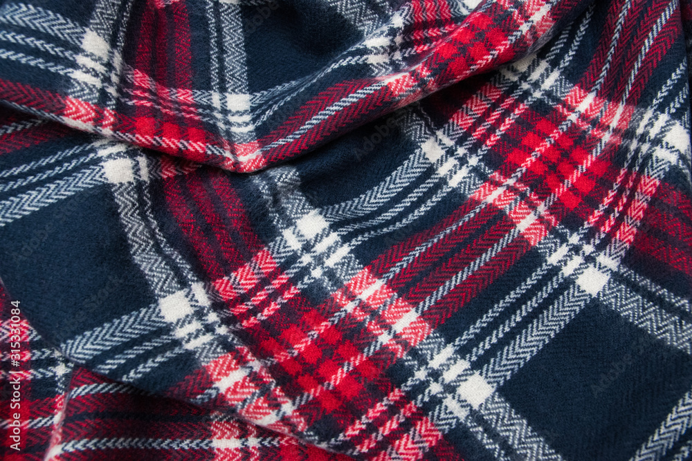 Blue, white, red cage fabric or cloth textile. Blue, white, red cage fabric or cloth textile.