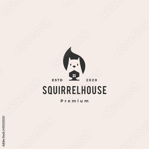 squirrel home house mortgage logo vector icon mascot character illustration hipster vintage retro