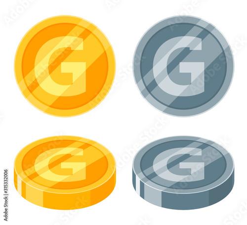 Haitian Gourde coin golden and silver or metallic coin icon vector Logo illustration design. Haiti currency, payment and finance element. Can be used for web, mobile, infographic, and print.