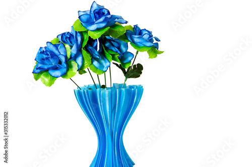 Isolated Blue Hydrangea Flowers In plastic Vase