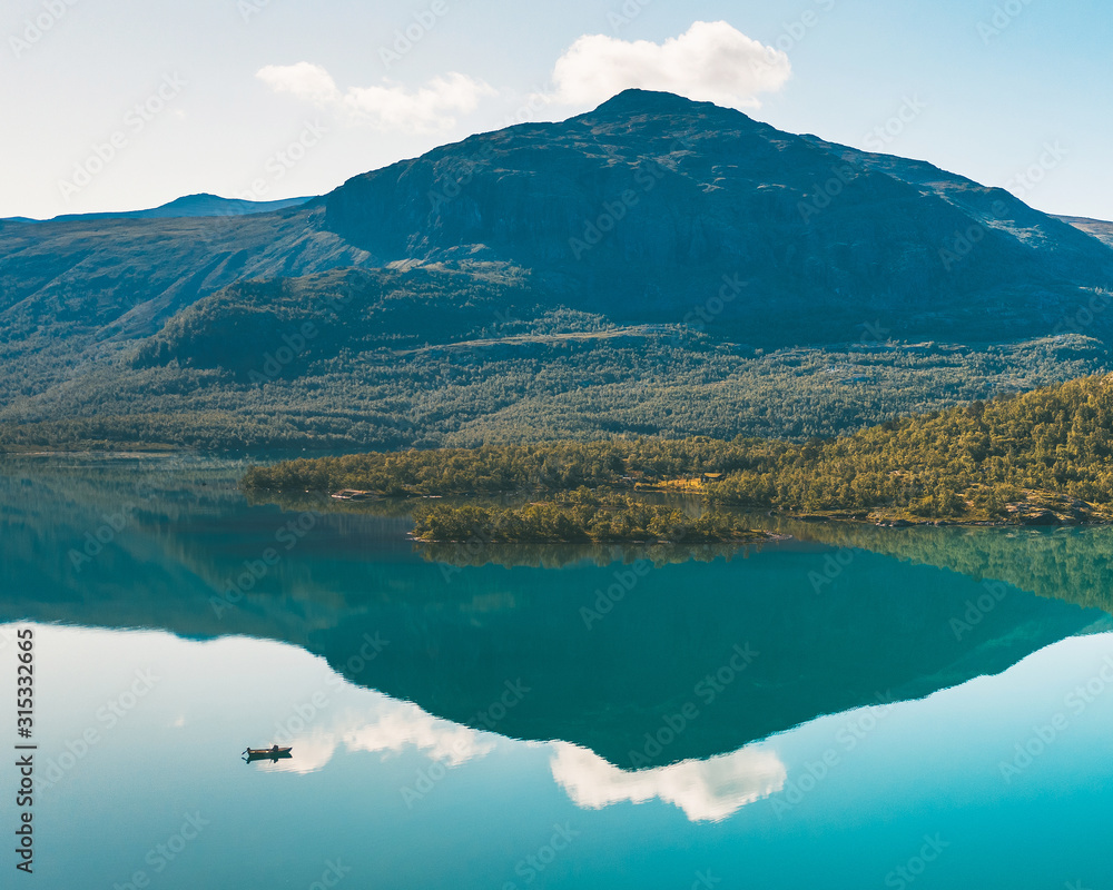 Boat in the Ovre Sjodalsvatnet lake, Norway