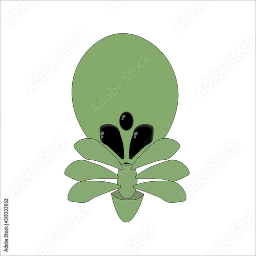 Green alien face with large black eyes. isolated in white background. Vector illustration