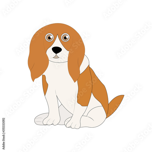 Dog sitting. Vector puppy pooch. Cute cartoon funny character. Help homeless animal concept. background Isolated.