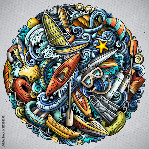 Water Sports hand drawn vector doodles illustration.