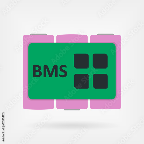 Battery management system colored PCB with pink batteries vector icon. Flat BMS sign concept.