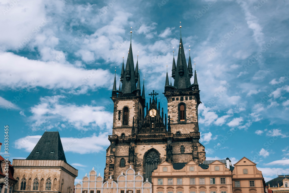 Fototapeta premium The Church of Our Lady before Týn on Old Town square. Travel to Prague, Czech Republic.