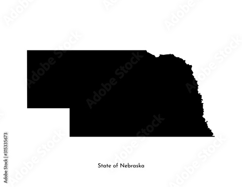 Vector isolated simplified illustration icon with black map's silhouette of State of Nebraska (USA). White background