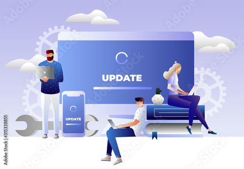 System update vector illustration concept, people update operation system can use for, landing page, template, ui, web, mobile app, poster, banner, flyer. Characters design