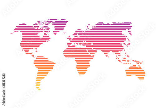 World map vector  line stylized design vibrant color gradient isolated on white background. Flat Earth  gray map template for web site pattern Travel worldwide  map silhouette backdrop. eps 10