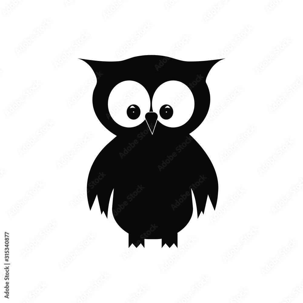 Black silhouette of an owl.Vector logo. Owl icon. Black silhouette of an owl.Vector logo. Owl icon.