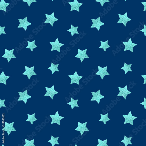 Seamless pattern with blue glitter stars  on classic blue. For the background  packing  Wallpaper  decoration holidays.