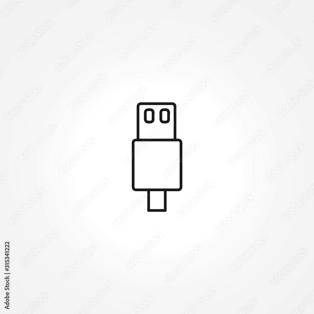 USB cable icon on white background USB cable icon on white background