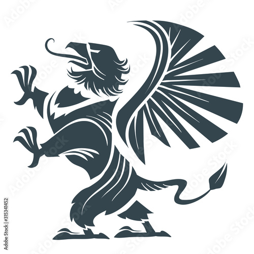 stylized griffin as a coat of arms, can be used as a logo, black, strength, power
