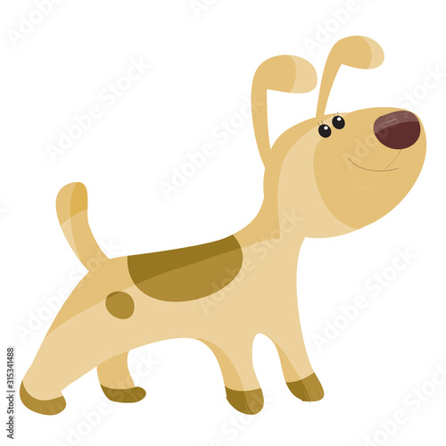 cute dog stands on four paws in profile, puppy, reliability, friend, isolated object on a white background,