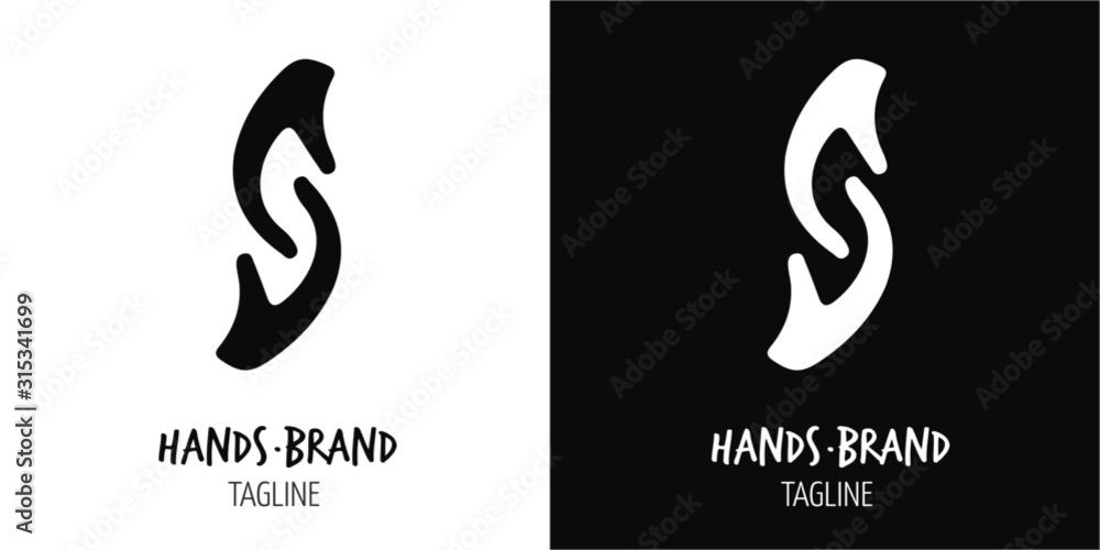 Handshake vectorial logo. Abstract minimal hands holding with Letter S Concept
