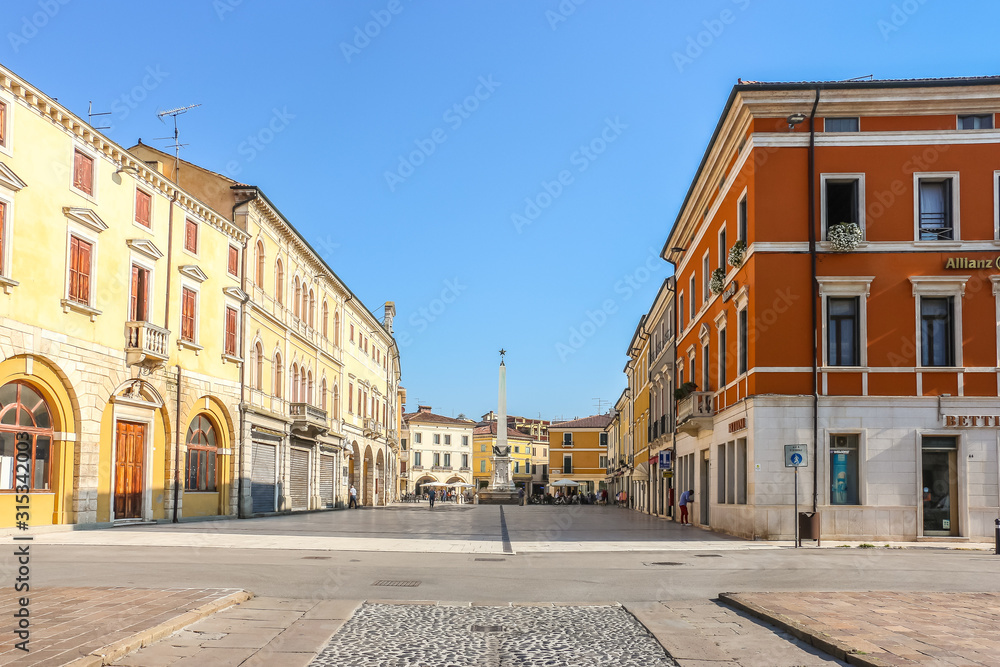 Lonigo, Italy. Beautiful view of Piazza Garibaldi in sunny day.