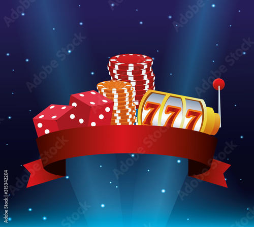 slot machine dices pile chips betting game gambling casino banner