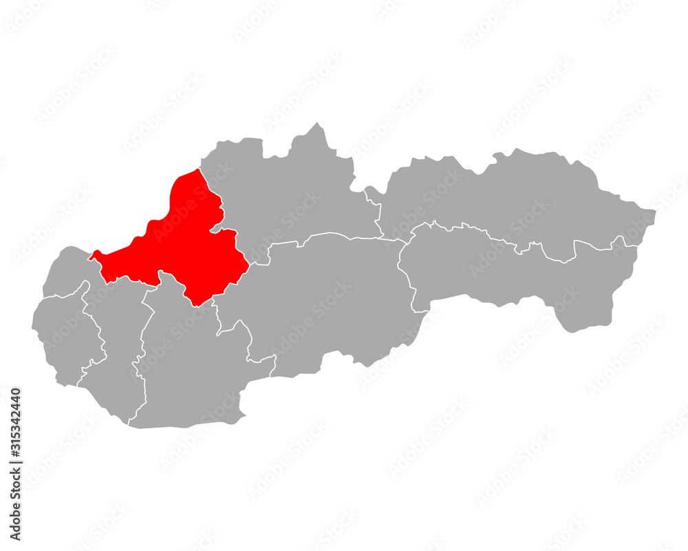 Naklejka premium Karte von Trenciansky kraj in Slowakei