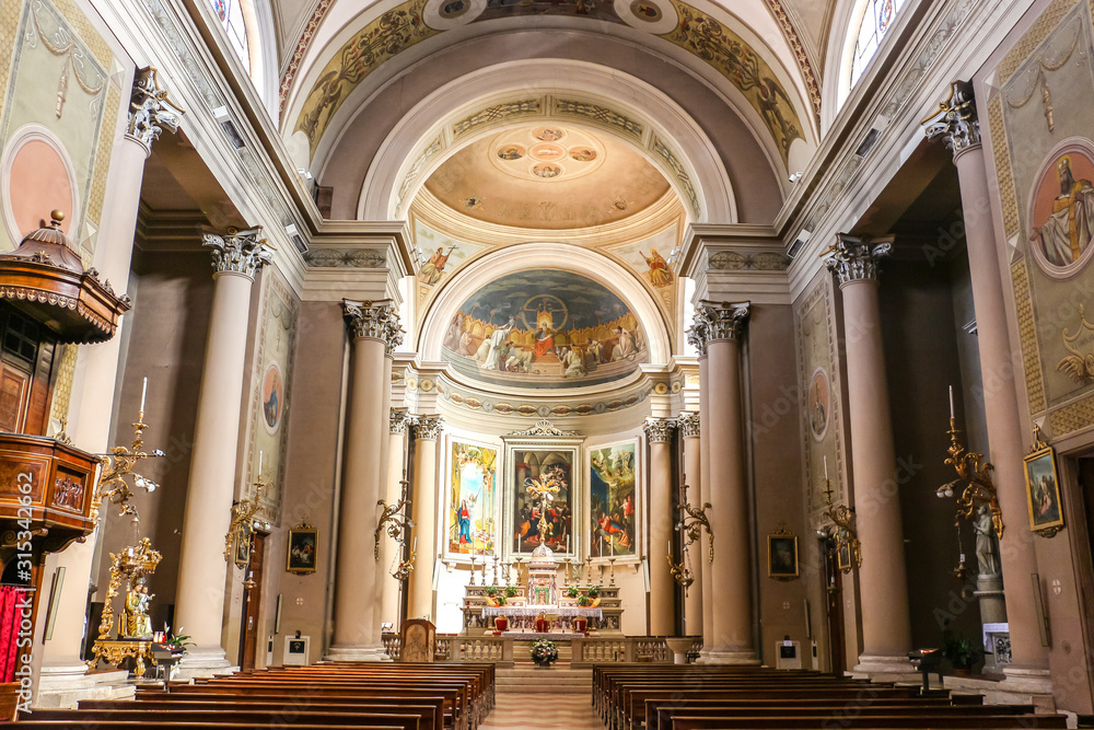 Monteforte d'Alpone, Italy. Interiors of catholic church (Chiesa Parrocchiale di Monteforte d'Alpone).