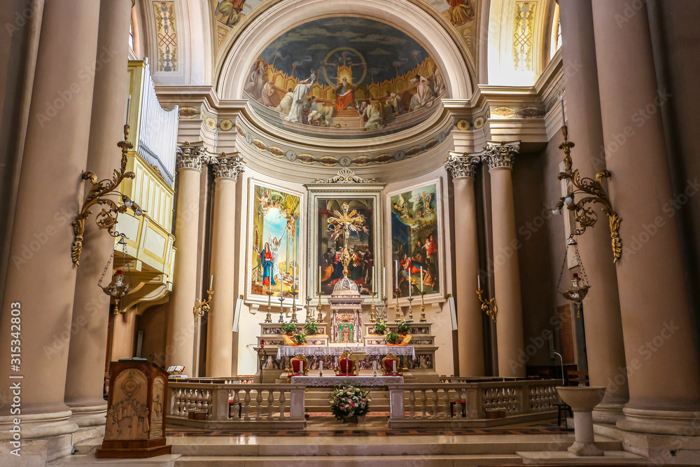 Monteforte d'Alpone, Italy. Interiors of catholic church (Chiesa Parrocchiale di Monteforte d'Alpone).