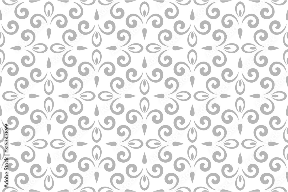 Flower geometric pattern. Seamless vector background. White and grey ornament.