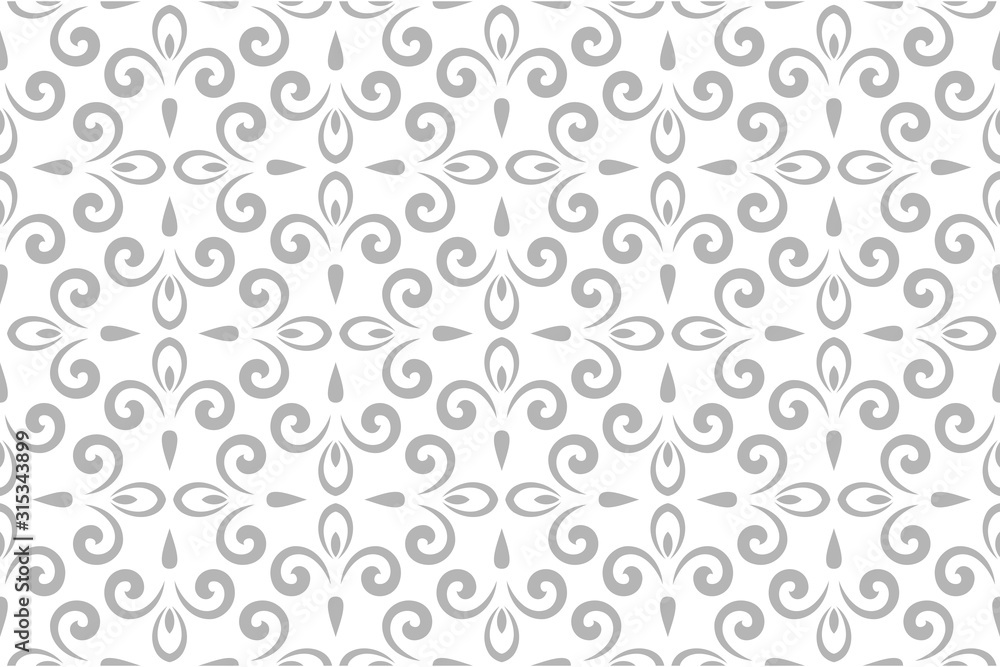 Flower geometric pattern. Seamless vector background. White and grey ornament. Flower geometric pattern. Seamless vector background. White and grey ornament.