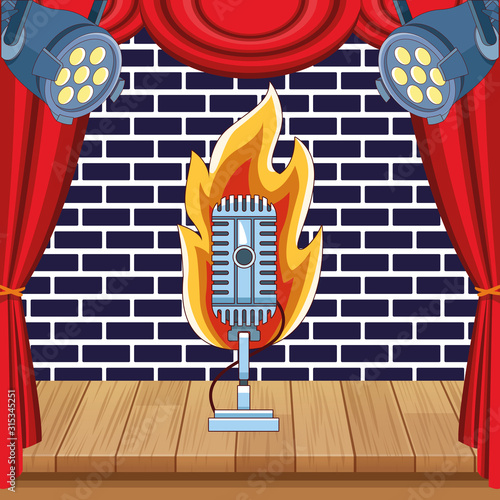 microphone flame stage spotlight stand up comedy show