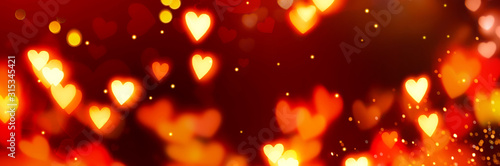 Valentine s Day Banner Background. Holiday Blinking Abstract Background with Glowing Hearts. Love symbol  copy space