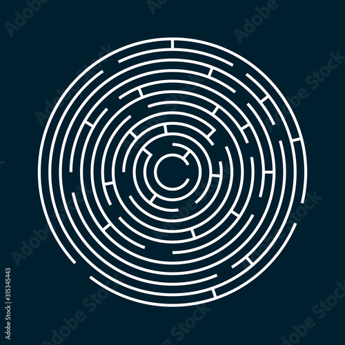 Radial labyrinth maze vector design, children game to play, find way out.