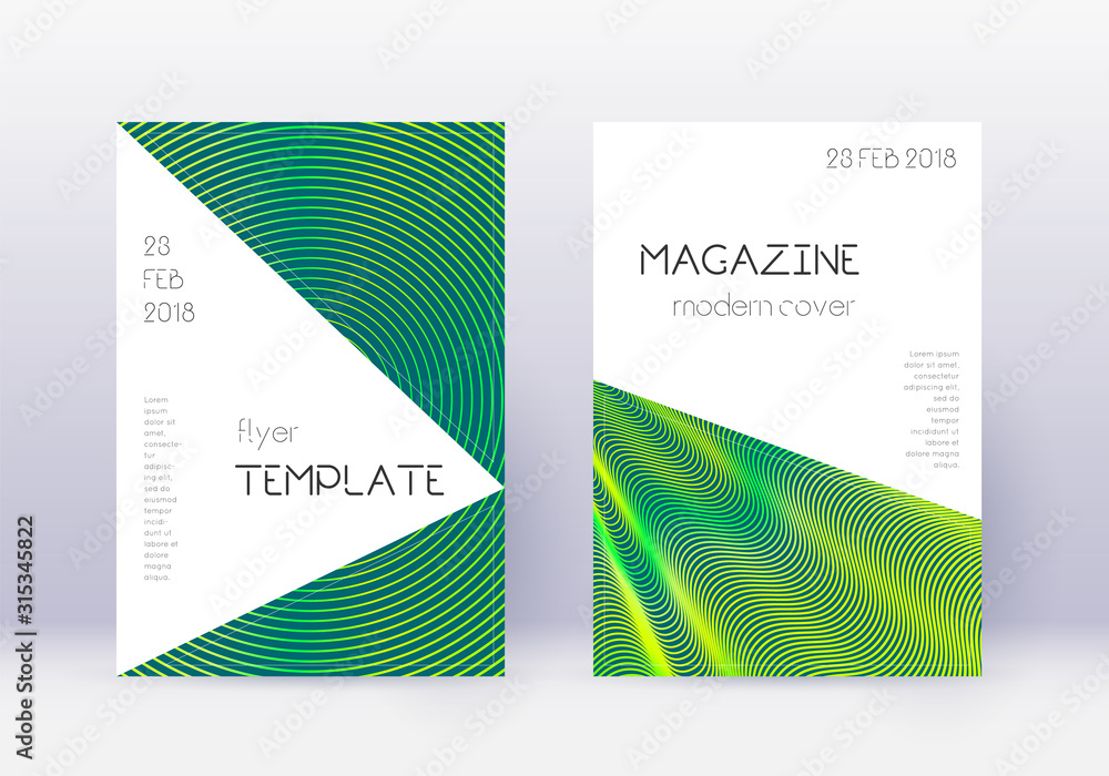 Fototapeta premium Triangle cover design template set. Green abstract