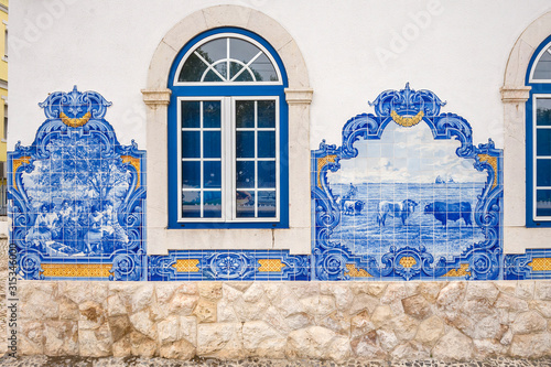 Panel of Azulejos traditional tiles in Vila Franca de Xira station, suburb of lisbon, Portugal