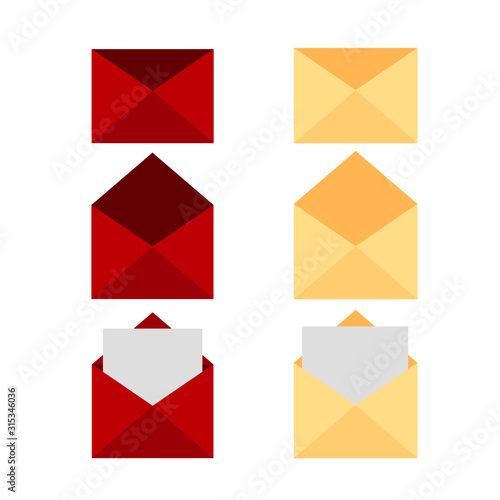  This is vector set of envelope and paper, heart. Love letter on white background.