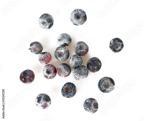 frozen blueberries isolated on white background
