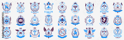 Heraldic Coat of Arms vector big set, vintage antique heraldic badges and awards collection, symbols in classic style design elements, family or business logos.