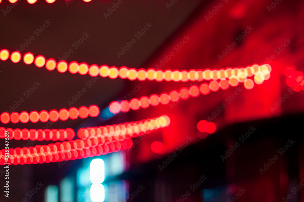 Blurred night street city lights. Bokeh abstract background