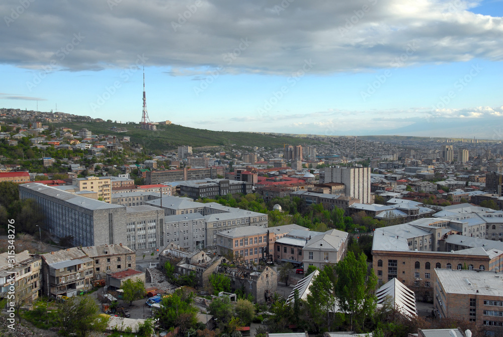 Panorama of Yerevan and view at television tower. Armenia.