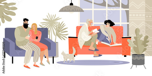 People read books or spend time using smartphones.