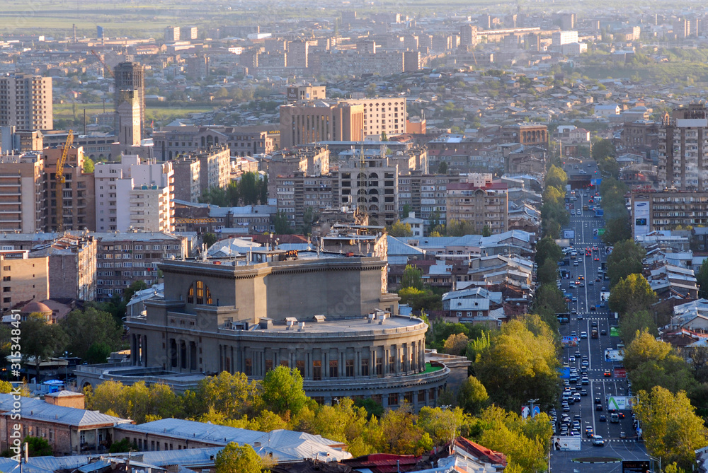 Panorama of Yerevan and Mesrop Mashtots Avenue. Armenia.