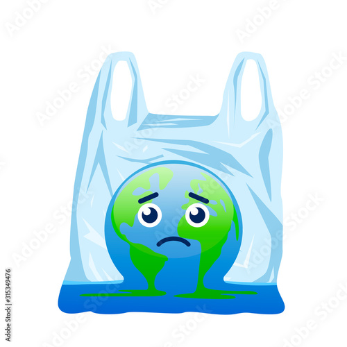 Planet Earth is melting and dying of global warming and is turning into a puddle in a disposable plastic bag.