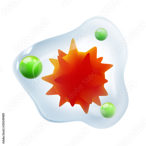 Infection Microscopic Red Core Bacteria Vector. Microbiological Unhealthy Virus Bacteria With Rounded Shape Green Cells. Biological Viral Molecule Concept Template Realistic 3d Illustration