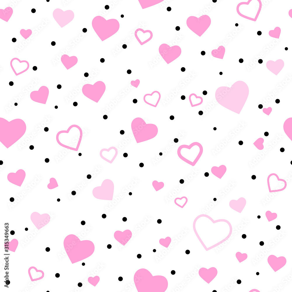 Various pink and red hearts are repeated. Seamless pattern for Valentine's day, mother's day, birthday, wedding, birth of a child.