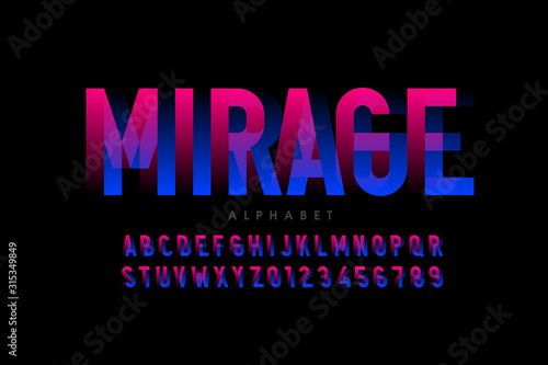 Modern optical illusion style font design, alphabet letters and numbers